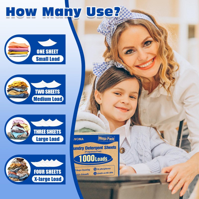 Navona 1000 Loads Mega Pack Laundry Detergent Sheets, Eco-friendly Laundry Sheets, Powerful Cleaning, Suitable for Homes, Dorms, and Apartments- [Fragrance-Free] - Image 5