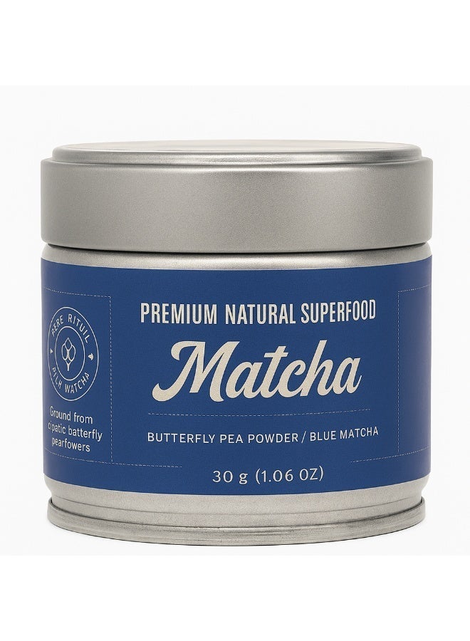 Elephant & Fig Tree Organic Blue Matcha Butterfly Pea Powder 30g , Premium Natural Superfood for Lattes, Smoothies & Wellness Drinks - Image 1