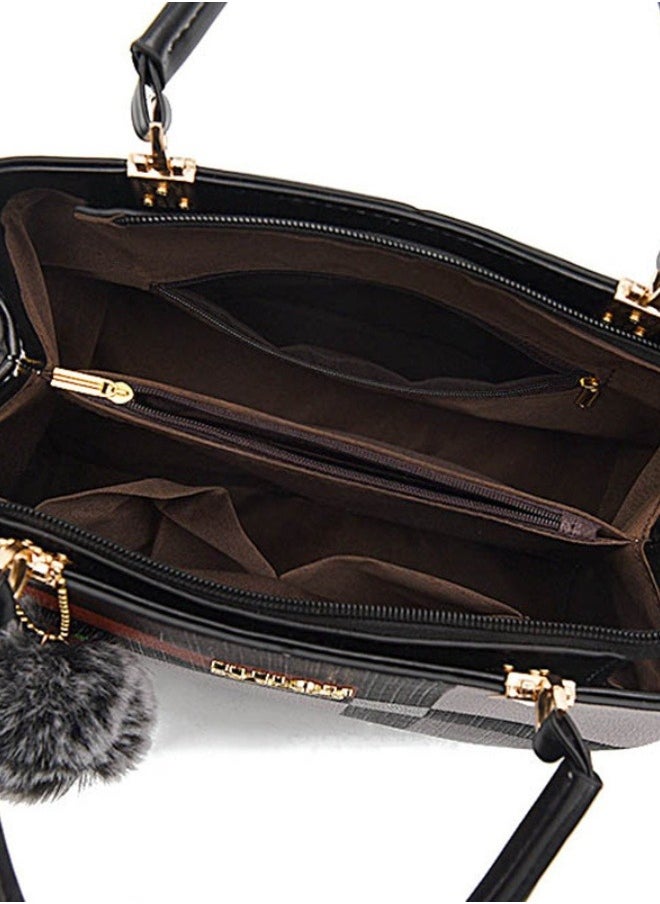 Fashion Sequined Handbag Hairball Ornaments Totes Commuter Women's Bag, Color Black