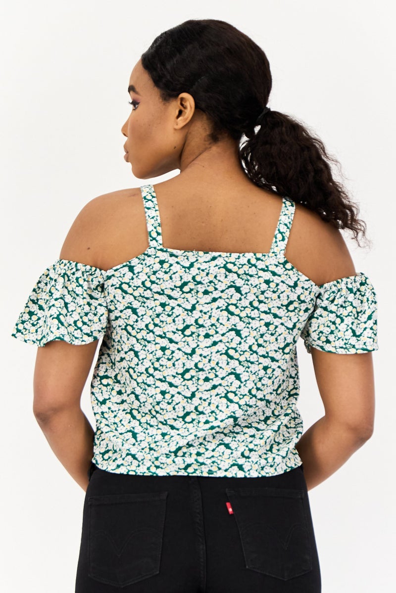 ONLY Women Square Neck Cap Sleeve Allover Print Top, Multicolor  - Image 3