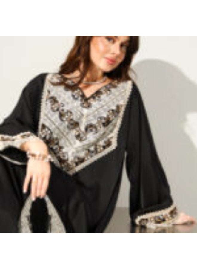 جلابية سوداء كلاسيكية مطرزة أنيقة - Image 3