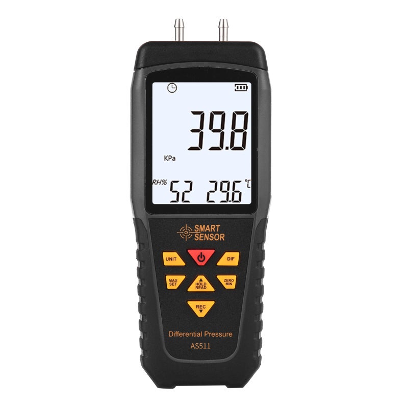 Manometer: 2.7-Inch Backlit LCD Screen, +/-0.1% Accuracy - 12 Measuring Units, Differential Pressure Meter for HVAC, Pipeline Wind Velocity & Pressure Measurement - Image 1