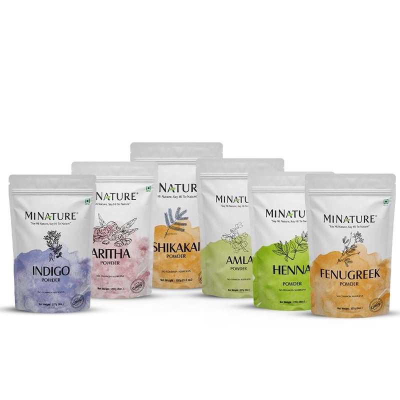 minature عبوة مصغرة من 6 مسحوق حناء عضوي، حلبة، شيكاكاي، أملّا، أريثا، مسحوق إنديغو، طبيعي 100% وخالي من المواد الكيميائية، قناع للشعر لنمو الشعر، الترطيب، لون لامع، للجنسين 227غ 6 - Image 1