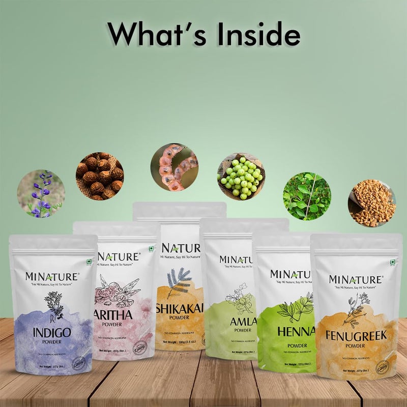 minature عبوة مصغرة من 6 مسحوق حناء عضوي، حلبة، شيكاكاي، أملّا، أريثا، مسحوق إنديغو، طبيعي 100% وخالي من المواد الكيميائية، قناع للشعر لنمو الشعر، الترطيب، لون لامع، للجنسين 227غ 6 - Image 3