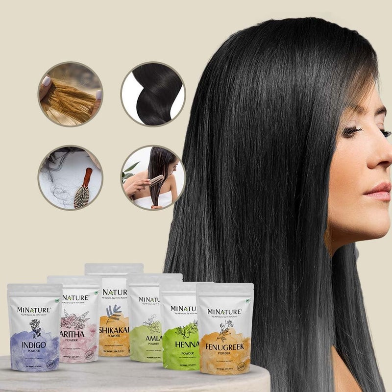 minature عبوة مصغرة من 6 مسحوق حناء عضوي، حلبة، شيكاكاي، أملّا، أريثا، مسحوق إنديغو، طبيعي 100% وخالي من المواد الكيميائية، قناع للشعر لنمو الشعر، الترطيب، لون لامع، للجنسين 227غ 6 - Image 4