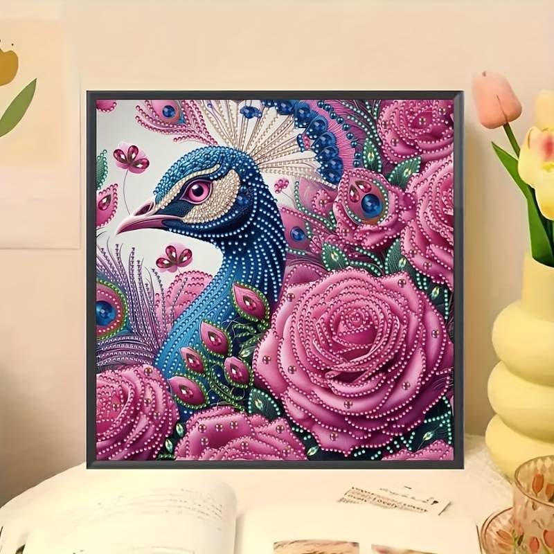 TREXEE TREXEE Peacock Diamond Art Kit 5D DIY Crystal Embellishment Special Shaped Mosaic Craft Frameless Canvas Wall Decor for Home Office 30x30 CM 