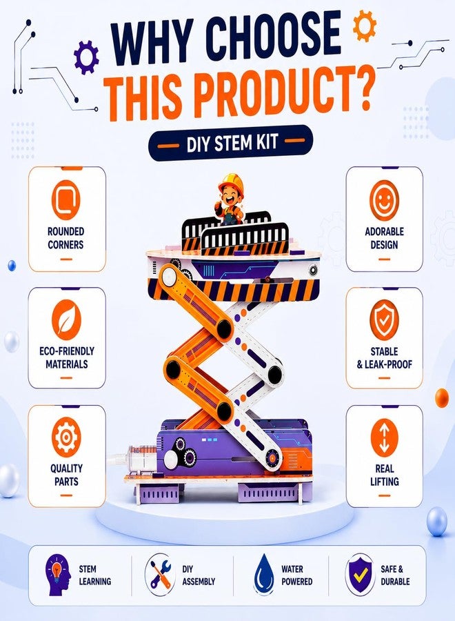 كيت 4 كيوريس لعبة Kit4Curious® لبناء منصة رفع هيدروليكية للأطفال من عمر 6 سنوات فما فوق | ابنِ مصعدك الهيدروليكي بنفسك | نموذج تعليمي لرافعة مقصية تعمل بالماء | مجموعة أدوات العلوم والهندسة STEM للأولاد والبنات - Image 4