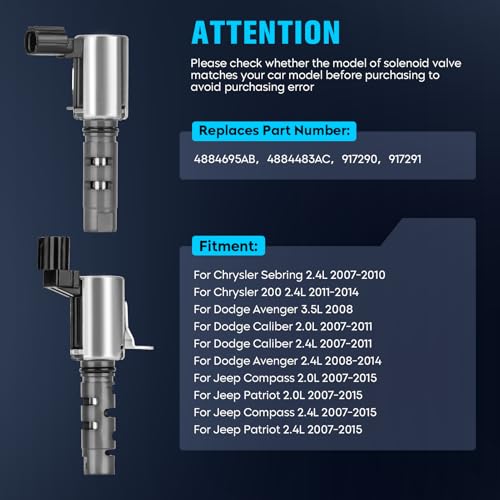 Autsurles Replace for 4884695AB 4884483AC，917290 917291 Engine Oil Control VVT Valve Variable Valve Timing Solenoid for Jeep Compass/Patriot, Chrysler 200/ Sebring, Dodge Avenger/Caliber - Image 4
