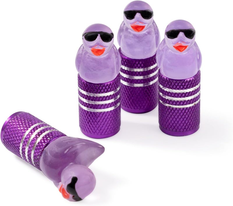 Rislobx 4Pcs Tire Valve Stem Cap Cover for Car SUV Truck, Valve Cover with Funny Duck Sunglasses, Decorative Tire Valve Caps Wheel Accessories (Purple Sunglasses Duck) - Image 1