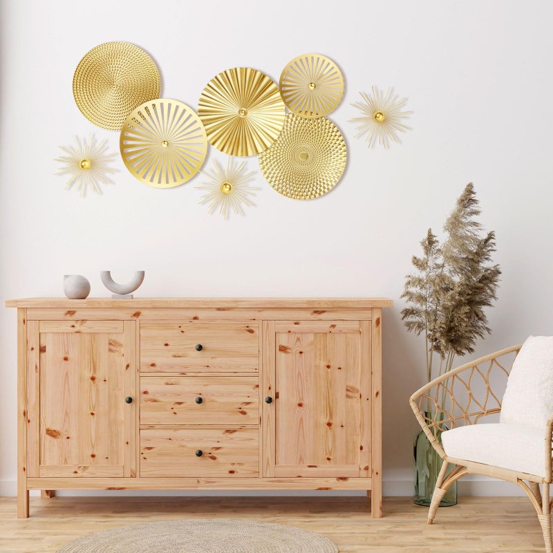 Lingvee 8 Pcs Gold Wall Decor Modern Metal Decor Metal Starbursts Radial Plate Art Hanging Decorative Wall Decorations for Home Bedroom Bathroom Living Room Office Sculpture(Gold) - Image 4
