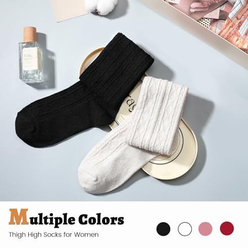 Pleneal Thigh High Socks - 2 Pairs Women's Thigh High Over Knee Socks Leg Warmers, Black & White - Image 2