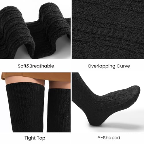Pleneal Thigh High Socks - 2 Pairs Women's Thigh High Over Knee Socks Leg Warmers, Black & White - Image 5