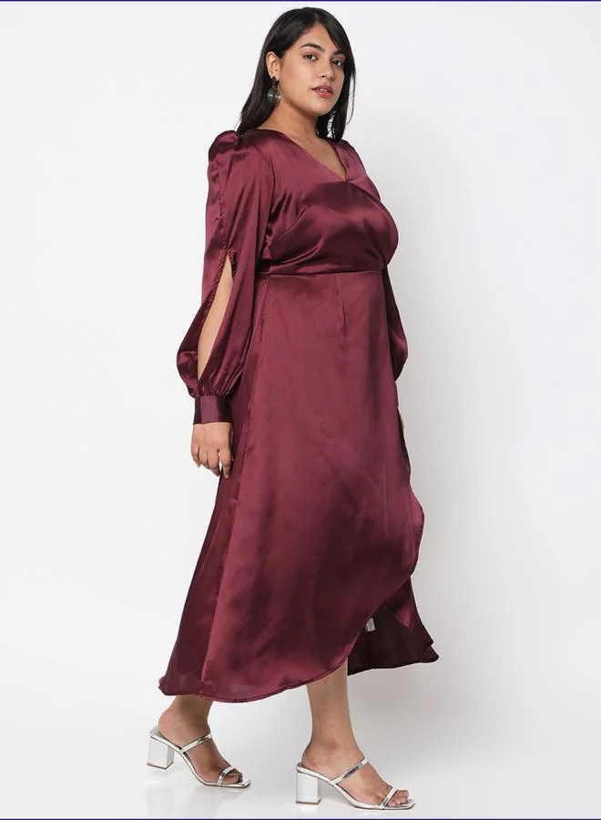 Mish Mish Plus Size Satin Wrap Front Midi Dress with Tulip Hem