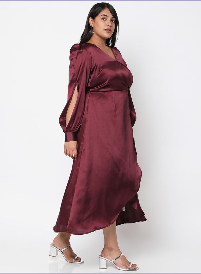 Mish Plus Size Satin Wrap Front Midi Dress With Tulip Hem - Image 3