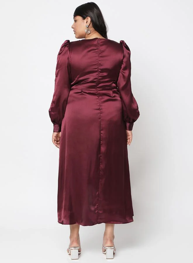 Mish Mish Plus Size Satin Wrap Front Midi Dress with Tulip Hem