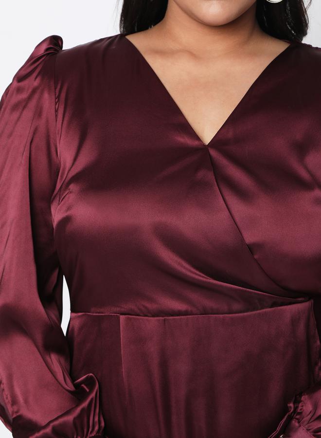 Mish Plus Size Satin Wrap Front Midi Dress With Tulip Hem - Image 2
