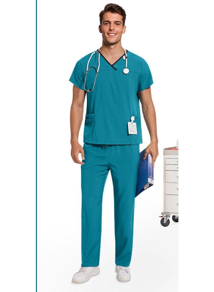 NIBEMINENT Veterinary Uniform Pet Grooming 2-piece Workwear Set Multi Colored Scrub Top Pant Nurse Unisex Scrubs Set Dental Scrub Women Men - Image 1