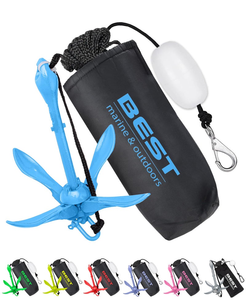 Best Marine and Outdoors Kayak Anchor 35 Pound Anchor System Kit for Kayaks Canoes SUP Paddle Boards Jet Skis Fishing Boating Kayaking Accessories Blue