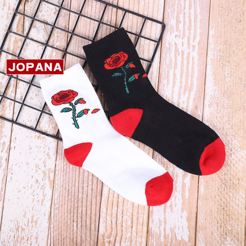 New Rose Ice Cream Skateboard Socks, Terry Sports Socks For Women, Casual Thickened Mid-Calf Comfortable Versatile Towel Socks - Image 3
