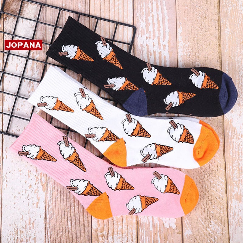 New Rose Ice Cream Skateboard Socks, Terry Sports Socks For Women, Casual Thickened Mid-Calf Comfortable Versatile Towel Socks - Image 2