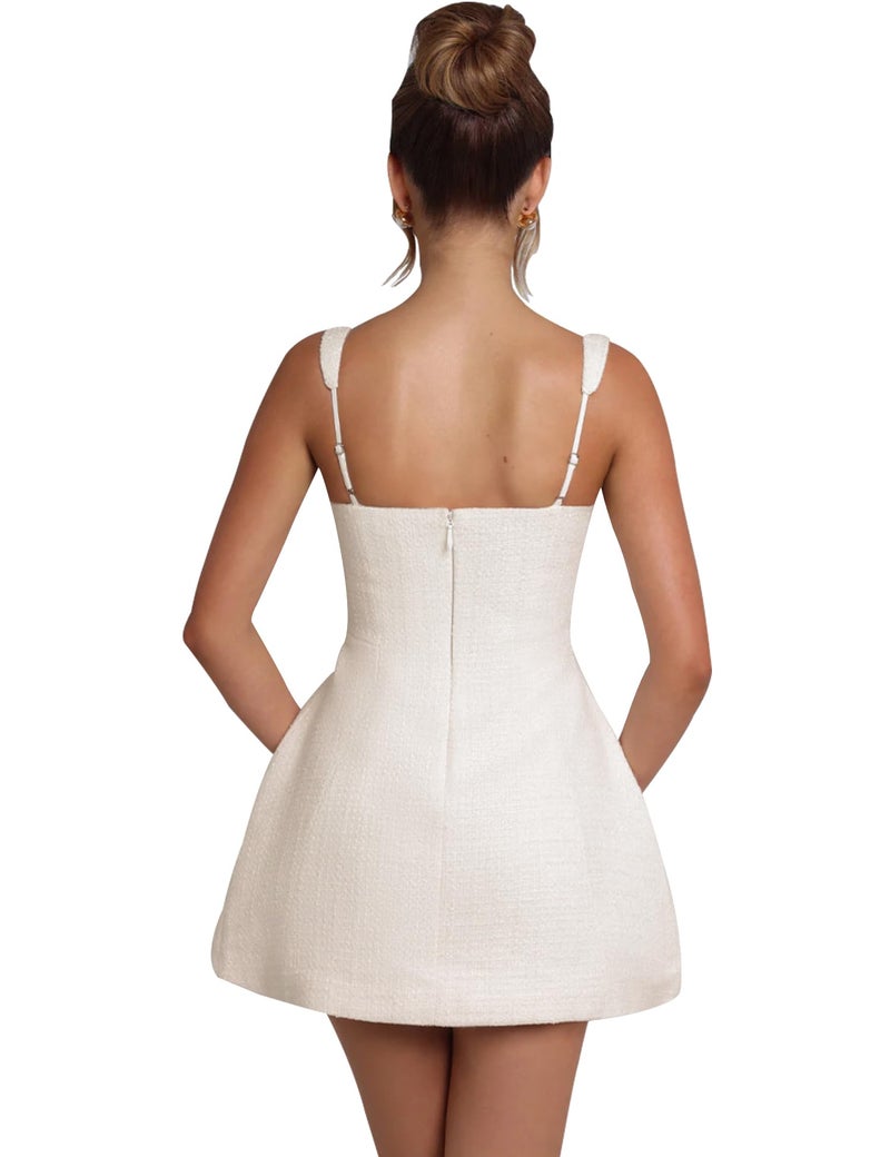 SHESEEWORLD Women's Sleeveless Tank Dress Square Neck Adjustable Straps Backless Mini Dress White - Image 4