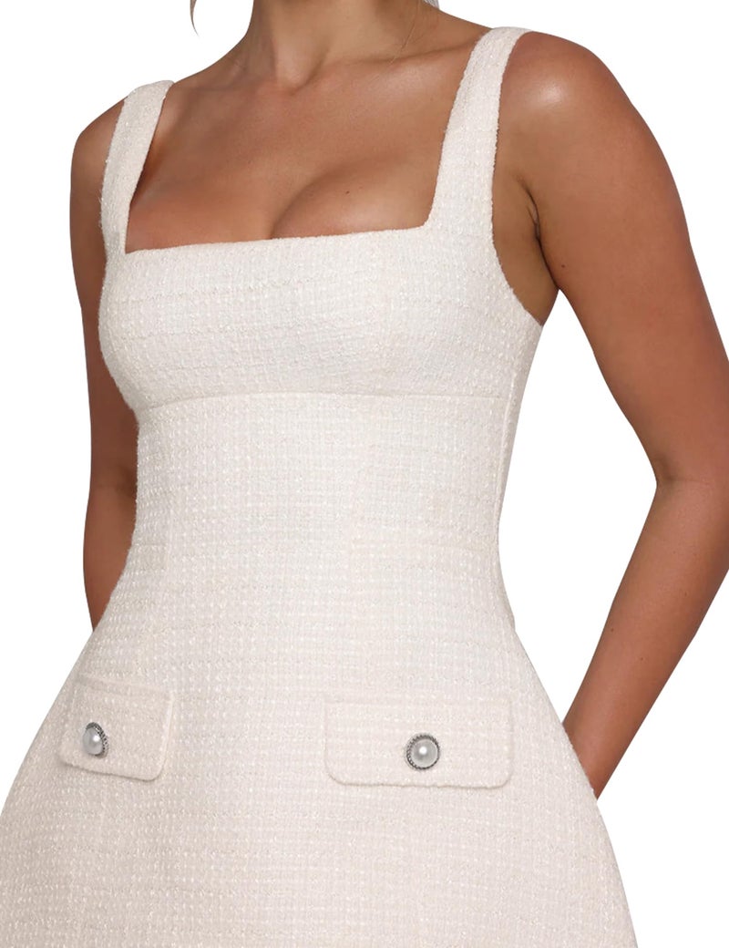 SHESEEWORLD Women's Sleeveless Tank Dress Square Neck Adjustable Straps Backless Mini Dress White - Image 5