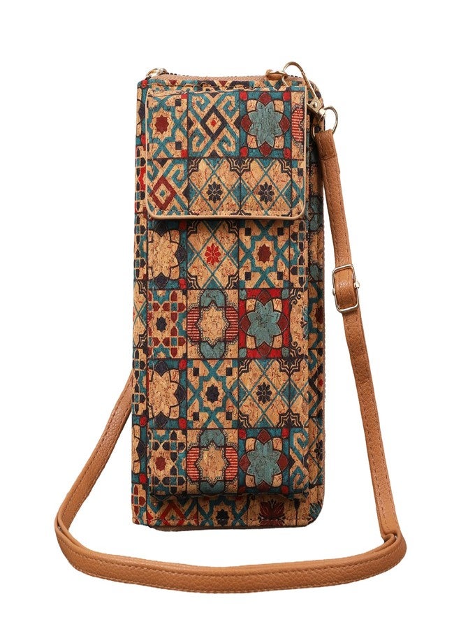 aolaso Small Phone Shoulder Bag, Cork Women's Phone Wallet with Card Slots, Shoulder Strap, For Cell Phones less than 6.9" (Model 02) - Image 1