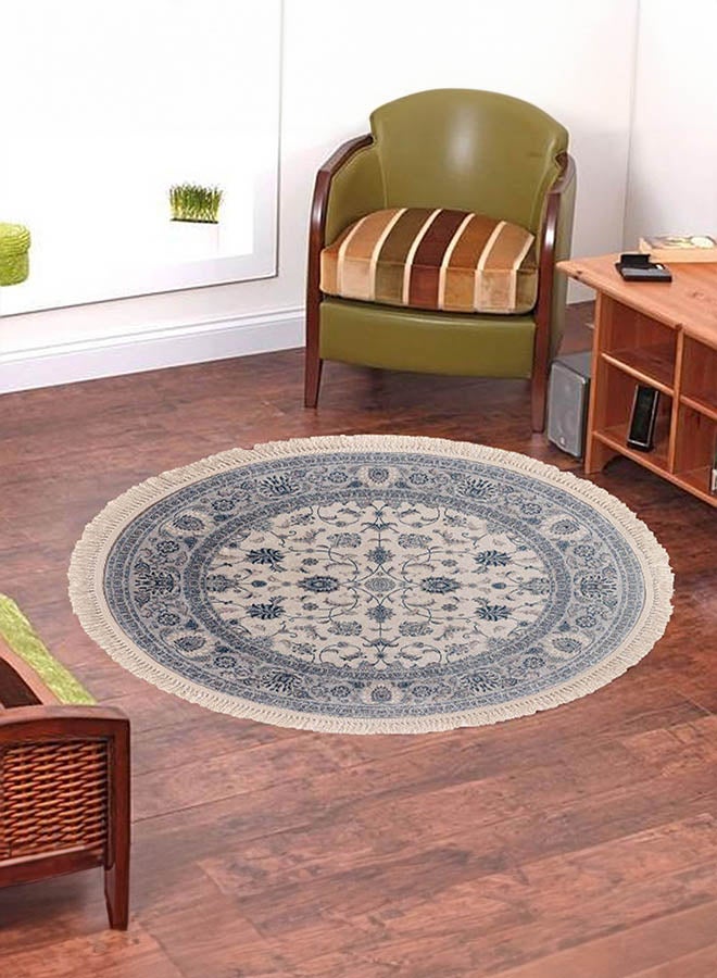 In-House Wooded Design Turkish Round Decorative Carpet - Grey - 120x120 cm - Image 1