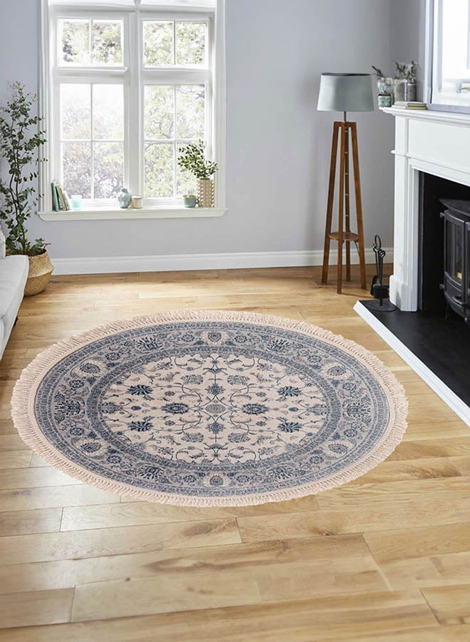 In-House Wooded Design Turkish Round Decorative Carpet - Grey - 120x120 cm - Image 2