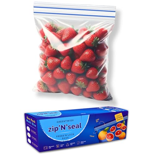 GREENTWISH Zip 'N' Seal (Pack of 60) Double Seal Zip Lock Bags, Freezer/Microwave Safe, Reusable LDPE Transparent Freezer Bags, Small-20, Medium-20, Large-20 - Image 1