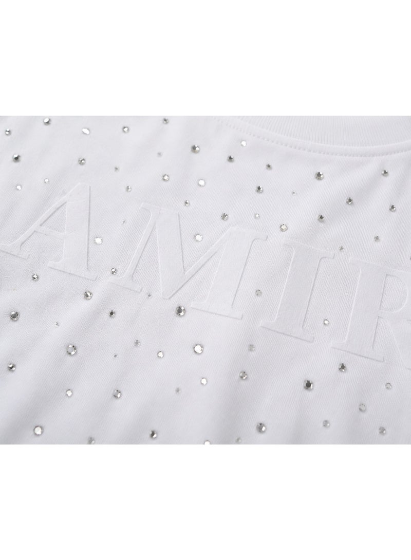 Oversized Rhinestone Detail T-Shirt for Men - White - Image 5