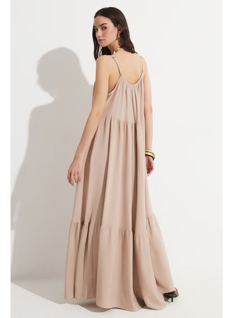 JUNE Women's 100% Viscose Gathered Detailed Strappy Maxi Dress - Image 4
