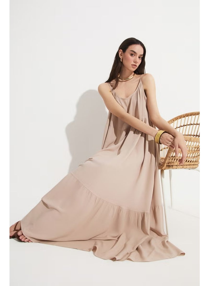 JUNE Women's 100% Viscose Gathered Detailed Strappy Maxi Dress - Image 3