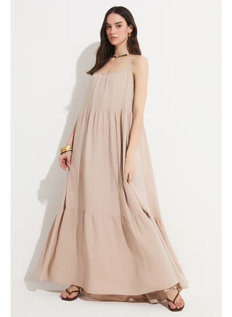 JUNE Women's 100% Viscose Gathered Detailed Strappy Maxi Dress - Image 1