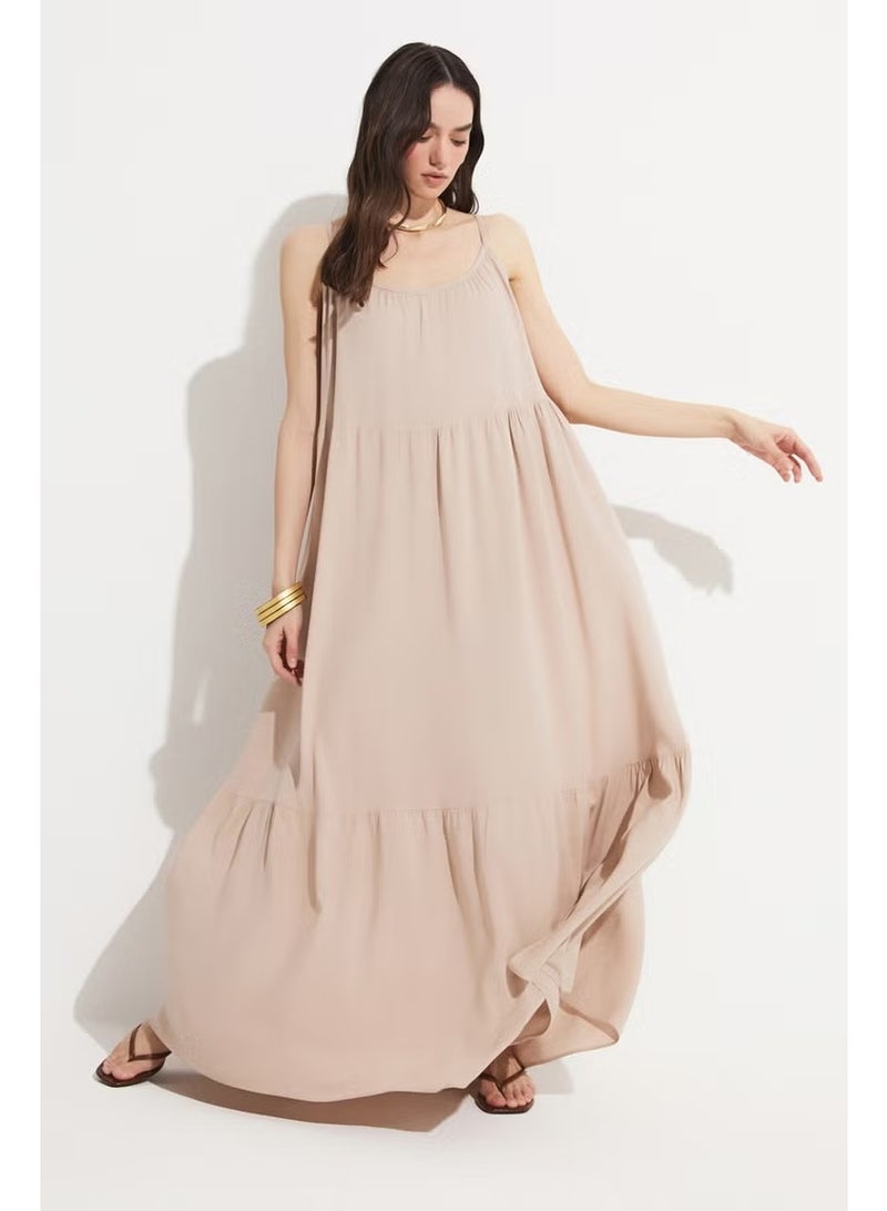 JUNE Women's 100% Viscose Gathered Detailed Strappy Maxi Dress - Image 2