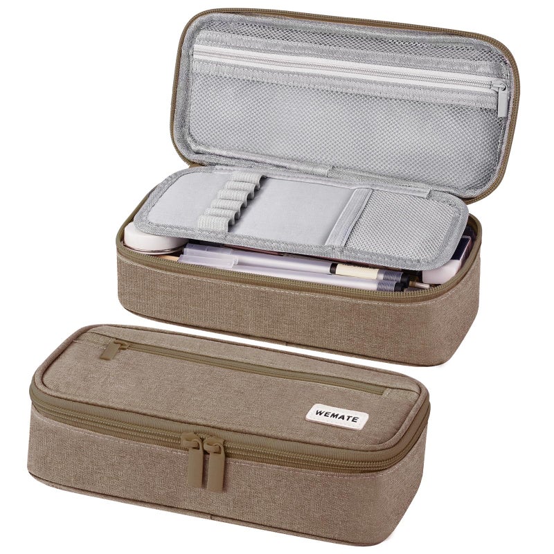 WEMATE Pencil Case Large Storage Organizer for Stationery Back to School Essential Teacher Must have Big Pencil Pouch Marker Case School Supplies for College High School Brown