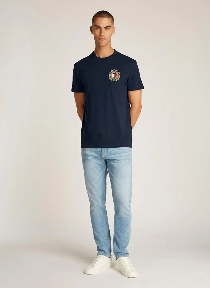 تومي جينز Logo Print  Crew Neck T-Shirt