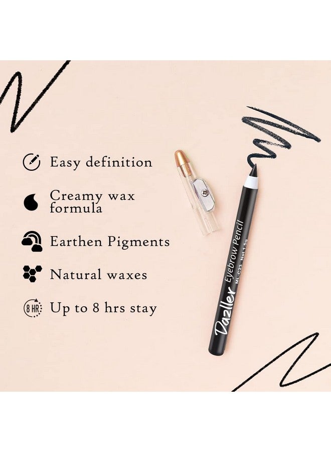 DAZLLER Eyebrow Pencil With Sharpener|Water-Resistant|Long Stay|Creamy Wax Formula|Infused With Carnauba & Castor Oil|Brown-1|Pack Of 6|9G - Image 4