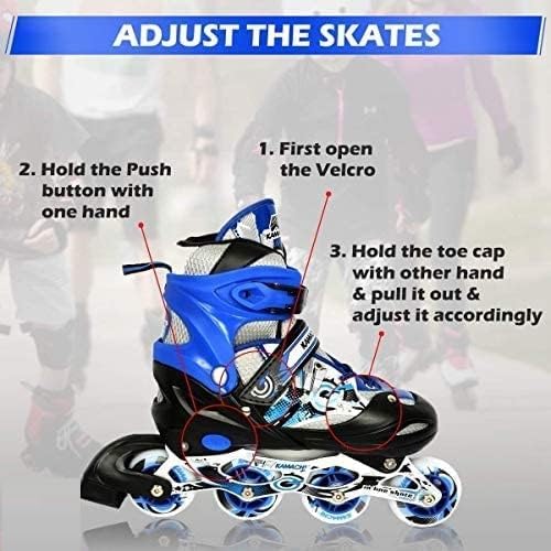 AUTHFORT Roller Skates for Girls Age Group 7-12 Years Adjustable Inline Skating Shoes with School Sport-Multi Colour (Blue Inline) - Image 4