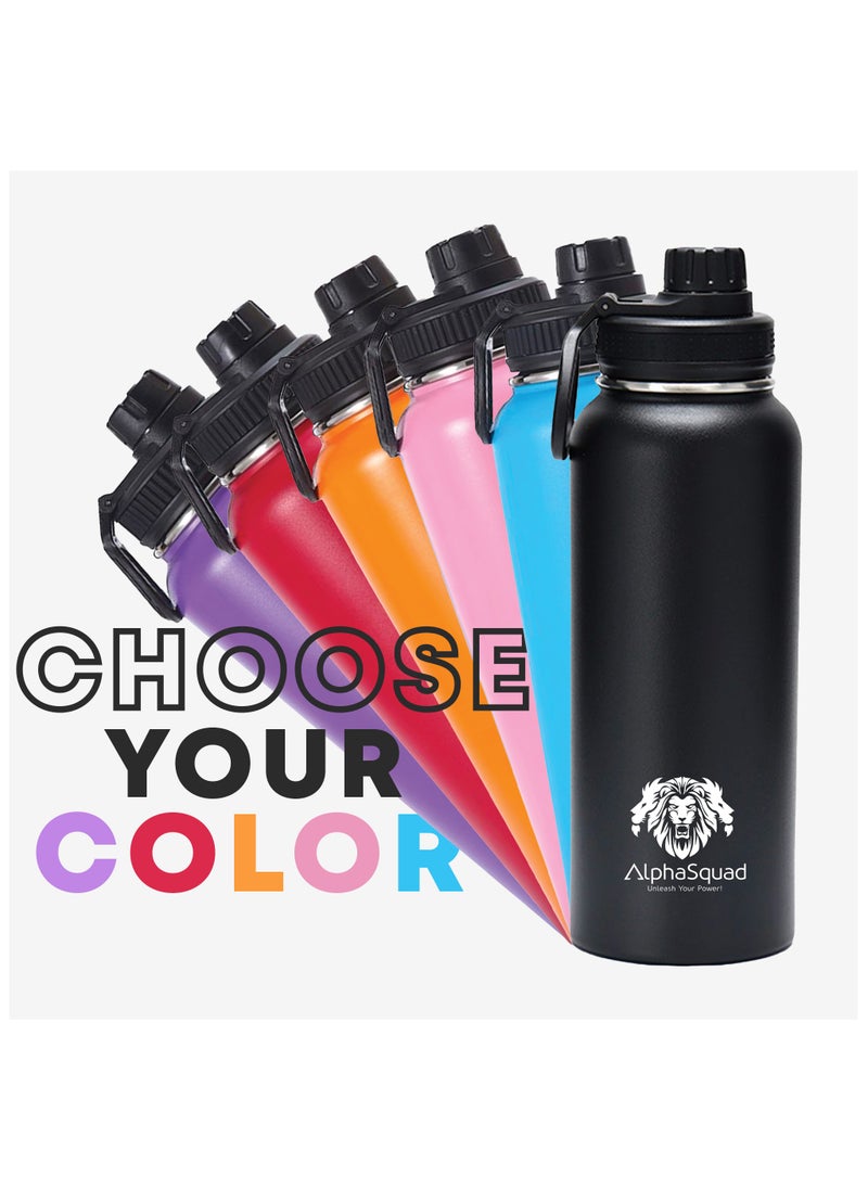 AlphaSquad - 40Oz / 1200Ml Vacuum Insulated Flask, Double Walled Thermolab Series Stainless Steel Sports Water Bottle With Straw Lid, 2 Lids Included, Hot Cold Thermos, Sports Bottle (Pink) - Image 1