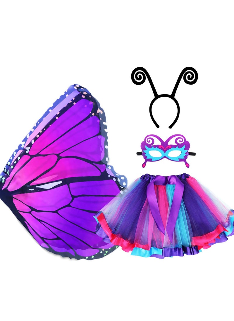 Butterfly Wings for Girls, Butterfly Costume for Party Kids Fairy Wing Dress with Mask and Antenna Headband - Image 1