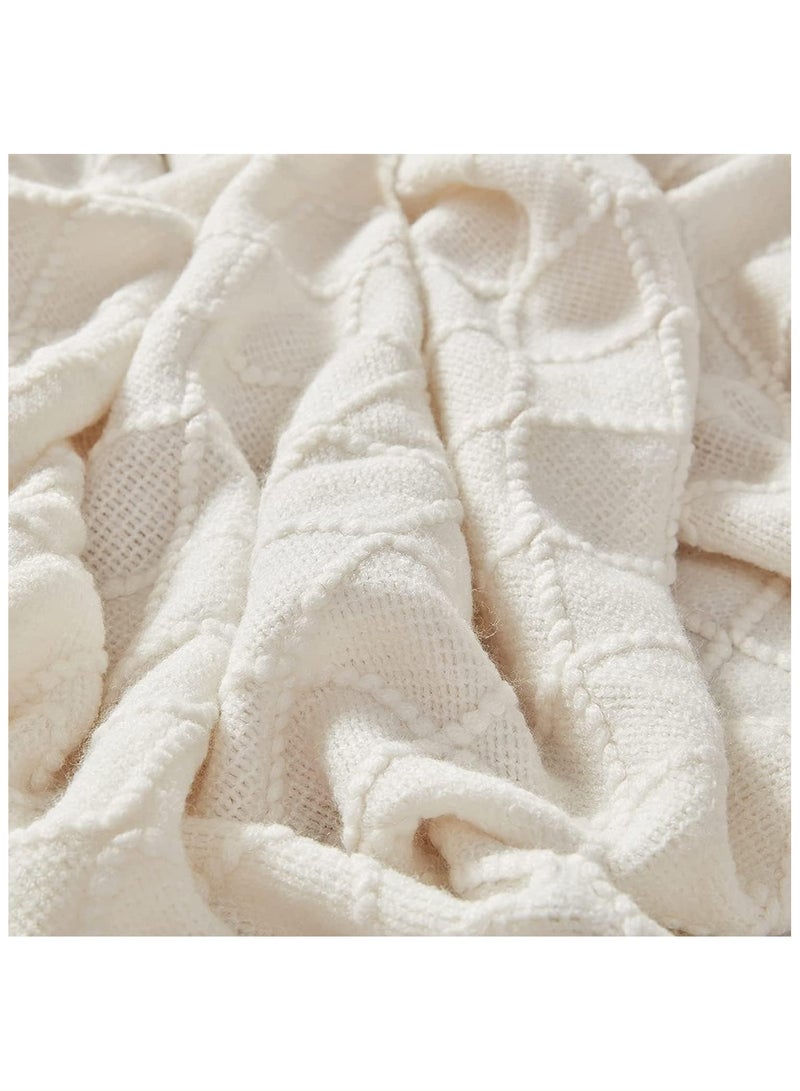 Knitted Throw Blankets, Lightweight Soft Throw Blanket for Couch, Woven Throw Blanket with Tassels Suitable for Bed, Sofa, Travel All Seasons for Women, Men and Kids (130x 170CM, Off white) - Image 5