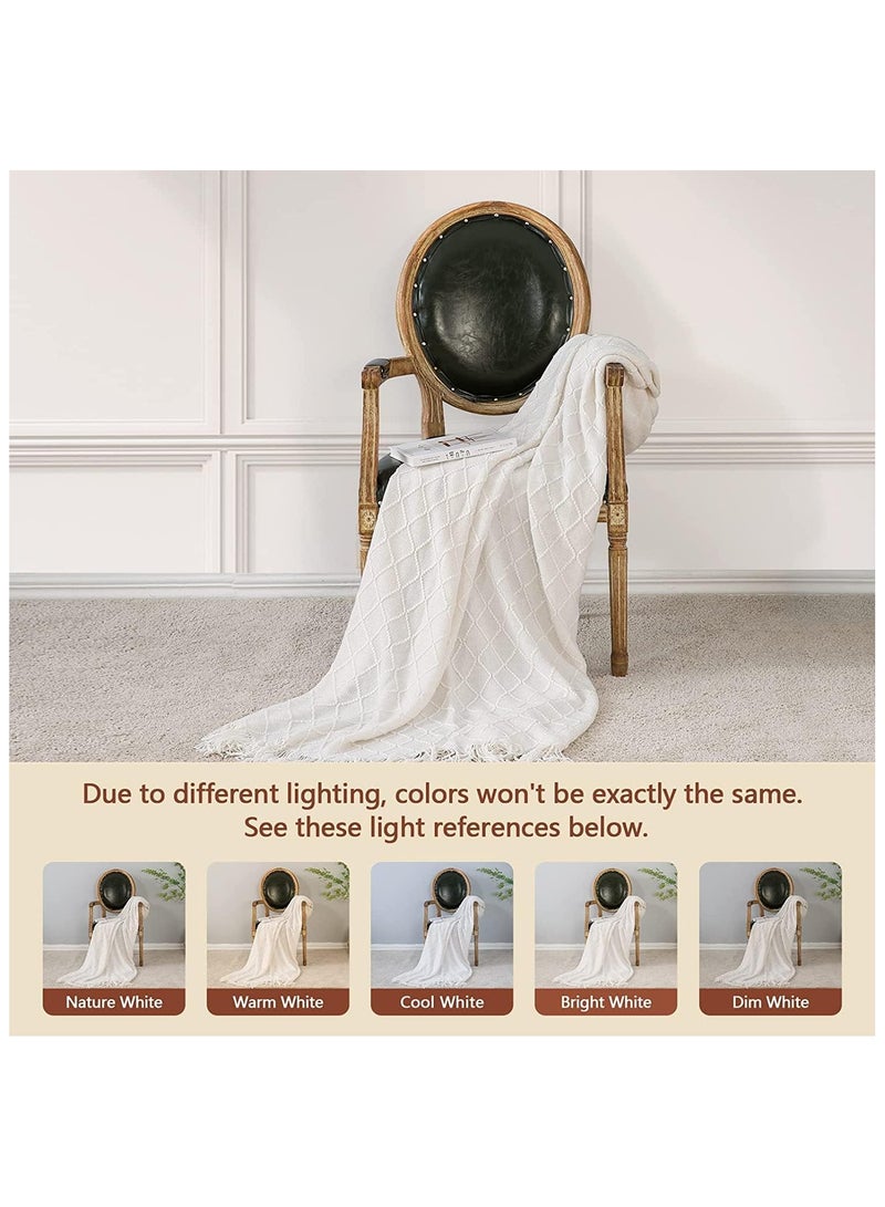 Knitted Throw Blankets, Lightweight Soft Throw Blanket for Couch, Woven Throw Blanket with Tassels Suitable for Bed, Sofa, Travel All Seasons for Women, Men and Kids (130x 170CM, Off white) - Image 3