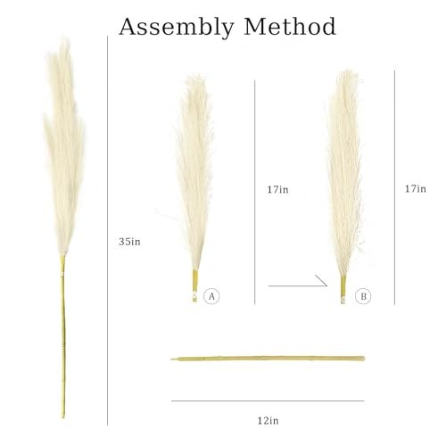 TORONTOKYO 8Pcs Beige Faux Pampas Grass Tall Decor, 35.4” Fluffy Artificial Pompous Grass Branches, Large Pampas Grass Reed Stems for Floor Vase Filler, Wedding, Baby Shower, Home Boho Decor - Image 4