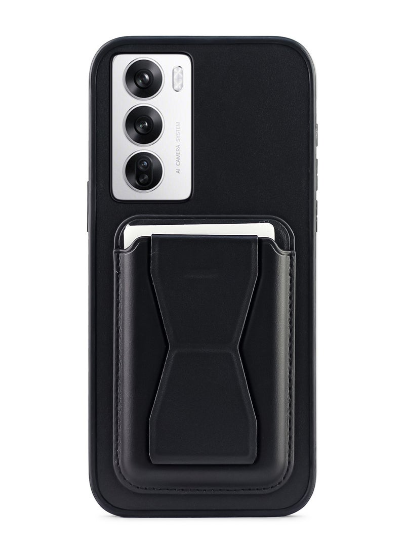 Leather back cover with card wallet Foldable Shockpoof Case compatible with Oppo Reno 12 5G (Black)  - Image 1