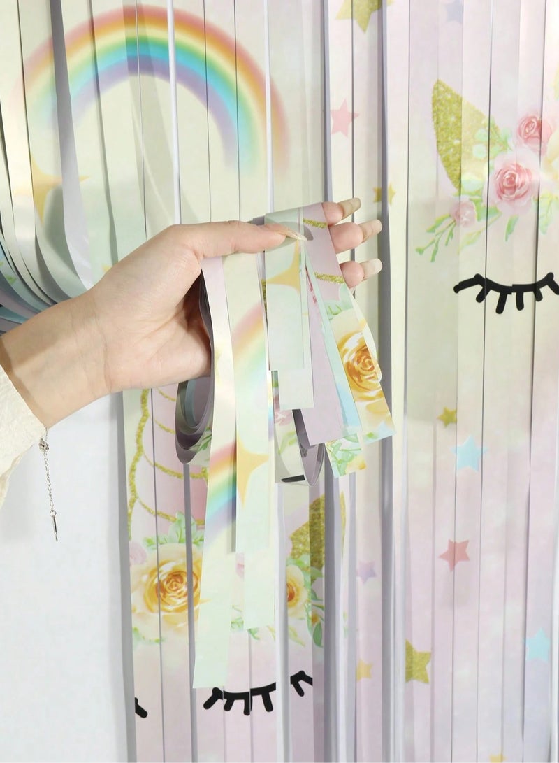 Unicorn-Themed Ribbon Backdrop Curtain – Ideal for Birthday Parties, Baby Showers, and Themed Celebrations – Size: 100×200 cm - Image 4