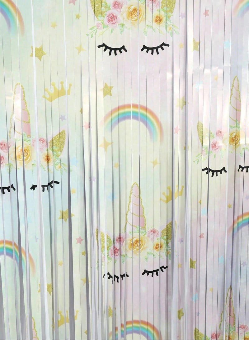 Unicorn-Themed Ribbon Backdrop Curtain – Ideal for Birthday Parties, Baby Showers, and Themed Celebrations – Size: 100×200 cm - Image 3