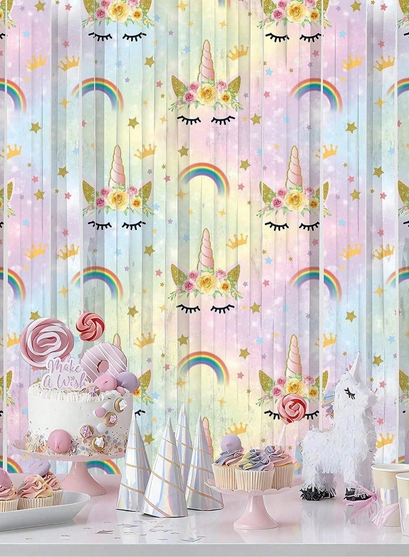 Unicorn-Themed Ribbon Backdrop Curtain – Ideal for Birthday Parties, Baby Showers, and Themed Celebrations – Size: 100×200 cm - Image 1