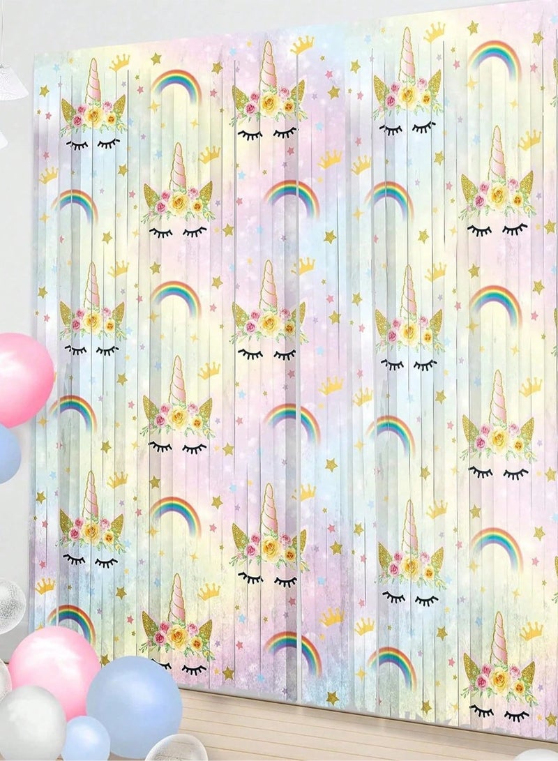 Unicorn-Themed Ribbon Backdrop Curtain – Ideal for Birthday Parties, Baby Showers, and Themed Celebrations – Size: 100×200 cm - Image 2