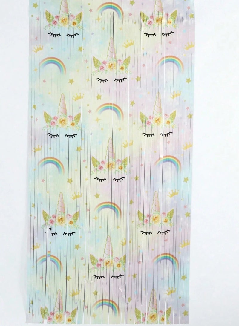 Unicorn-Themed Ribbon Backdrop Curtain – Ideal for Birthday Parties, Baby Showers, and Themed Celebrations – Size: 100×200 cm - Image 5